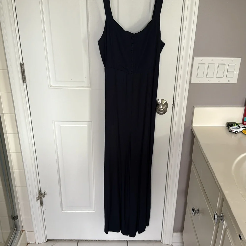 Madewell Navy Cropped Wide Leg Smocked Back Jumpsuit - Picture 2 of 9
